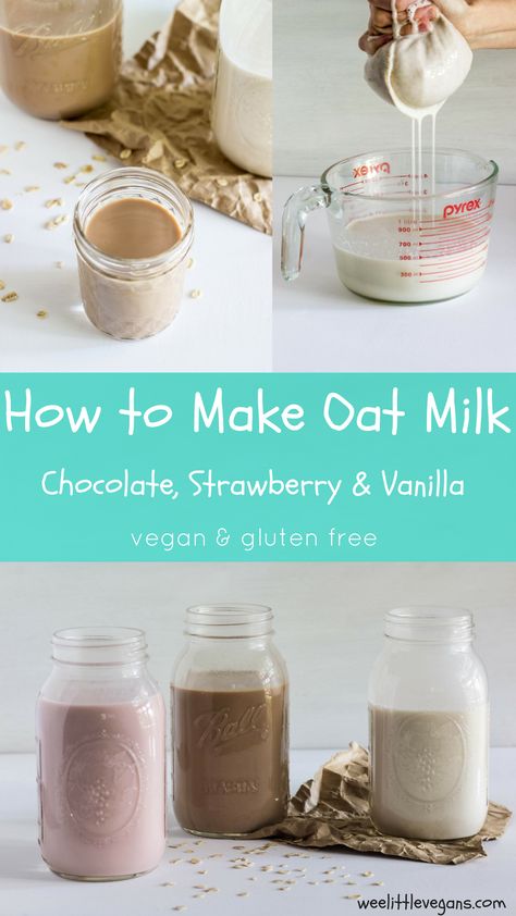 How To Make Oat Milk- 3 Flavors – Wee Little Vegans Chocolate Oat Milk, Make Oat Milk, Homemade Oat Milk, How To Make Crackers, Homemade Milk, Oat Milk Recipe, How To Make Oats, Nut Milk Bag, Vegan Milk