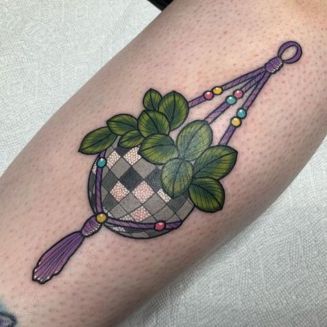 Very Cute Tattoos, American Traditional Crystal Ball Tattoo, Disco Ball Plant Tattoo, Disco Ball Tattoo Color, Neo Traditional Tattoos Color, American Traditional Disco Ball Tattoo, Traditional Disco Ball Tattoo, Kawaii Flower Tattoo, Fun Traditional Tattoos