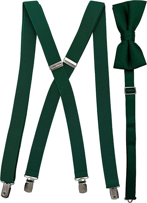 Amazon.com: Spencer J's Men's X Back Suspenders & Bowtie Set Verity of Colors (Forest / Emerald) : Clothing, Shoes & Jewelry Green Bow Tie And Suspenders, Emerald Clothing, Green Suspenders, Tie And Suspenders, Red Clothing, Green Bow Tie, Pre Tied Bow Tie, Apple Red, Tie Set