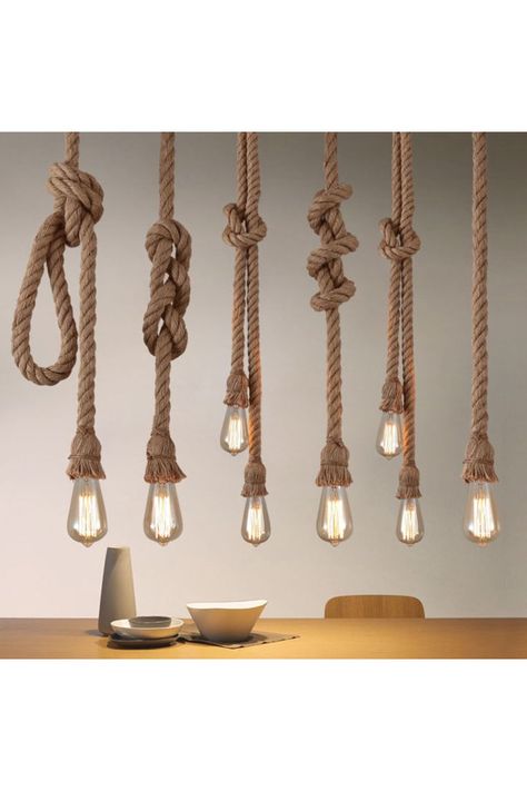 Vintage Hemp Rope Pendant Lights Attic Personality Industrial E27 Indoor Lightings For Loft/Living Room/Bar Retro Hanging Lamp Pendant Light Cord, Attic Lighting, Rope Chandelier, Retro Pendant Lights, Rope Lamp, Rope Pendant Light, Cord Light, Living Room Loft, Living Room Bar