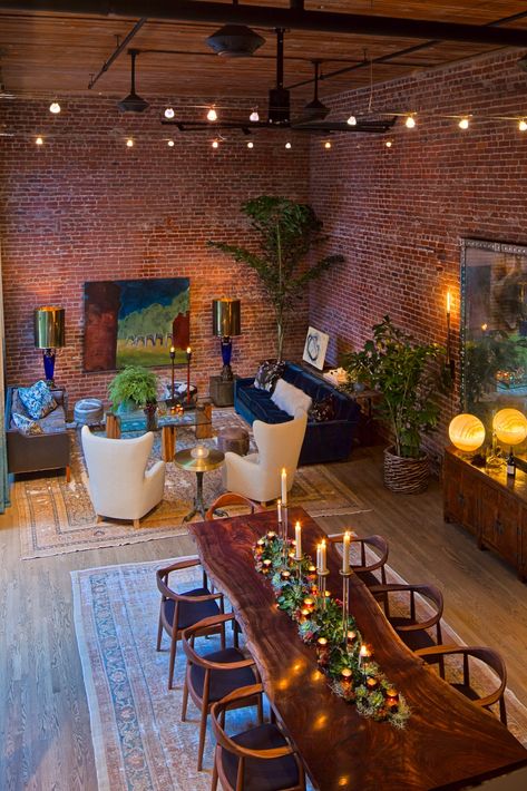 White Brick Inside House, Brick Wall Loft Decor, Brick Wall Apartment Loft Style, Exposed Brick Studio Apartment, Brickwall Interiors, Red Brick Wall Interior, Moody Loft, Exposed Brick Walls Living Room, Brick Loft Apartment