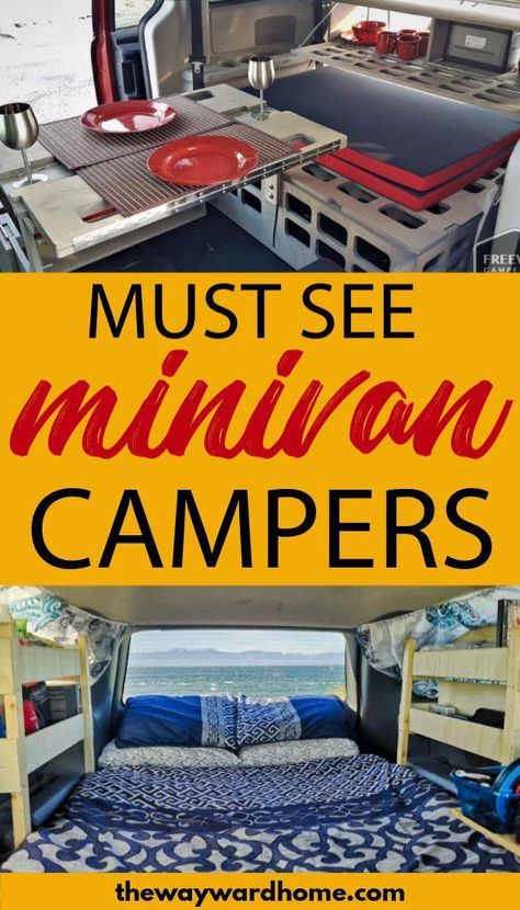 Minivan Storage Ideas, Van To Camper Conversion Diy, Living In A Minivan, Diy Van Life Ideas, Mini Campervan Interior, Small Van Conversion Ideas Layout Floor Plans, Diy Van Conversion Ideas, Mini Van Conversion Minivan Camping, Convert Van To Camper