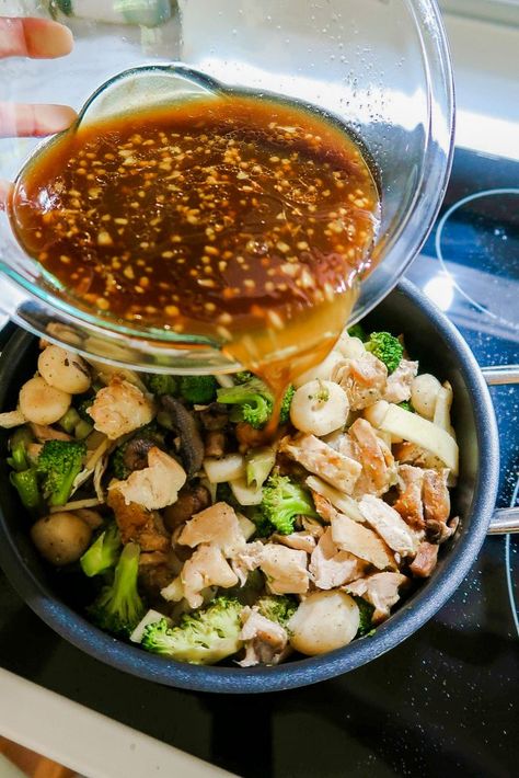 Chicken Stir Fry With Broccoli, Mushrooms, And Water Chestnuts Water Chestnut Stir Fry, Water Chestnut Recipes, Waterchestnut Recipes, Chicken Thighs Broccoli, Stir Fry With Broccoli, Gluten Free Orange Chicken, Pineapple Pork Chops, Stir Fry Recipes Healthy, Greek Chicken Souvlaki