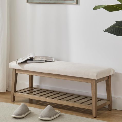 Amazon.com: Zihanhome Entryway Bench, End of Bed Bench, Chenille Upholstered Shoe Bench for Bedroom, Ottoman Bench with Solid Wood Shelf, Storage Bench for Hallway, Living Room(Grey) : Home & Kitchen Foot Of Bed Seating, End Hallway Ideas, End Of Bed Bench With Storage, Cushioned Bench Seat, Bedroom Ottoman Bench, White Bench Entryway, Bench End Of Bed, Bench For Bedroom, Shoe Bench Entryway