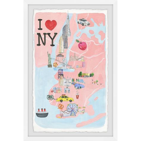 Put your love for The Big Apple on display with this colorful map that features the New York City's most visited landmarks. Proudly printed in the USA, this piece is printed on high quality archive paper and professionally hand-framed. Picture Frame Drawing, Frame Drawing, Usa Decor, Country Wall Art, Map Pictures, Site Map, I Love Ny, Marmont Hill, Framed Maps