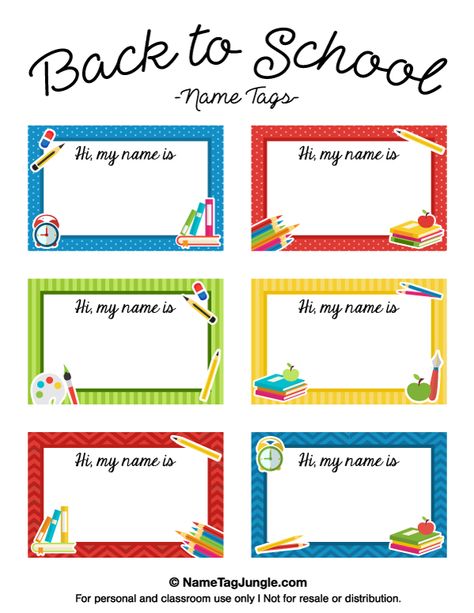 Free printable back to school name tags. The template can also be used for creating items like labels and place cards. Download the PDF at http://nametagjungle.com/name-tag/back-to-school/ Blank Name Tags Printable, Back To School Name Tags, Cute Name Tags For School, Printable Name Tags For School, Name Tag Ideas For School, School Name Labels Printable Free, Name Labels For School Printable, Name Tags For School, Name Tags Ideas