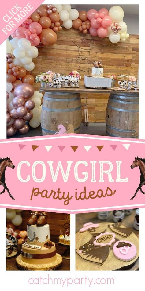 Cowgirl Party Ideas, Cowgirl Themed Birthday Party, Hoedown Party, Cowgirl Cakes, Rodeo Birthday Parties, Bach Bash, Sheriff Callie, Girl Parties, Horse Birthday Parties