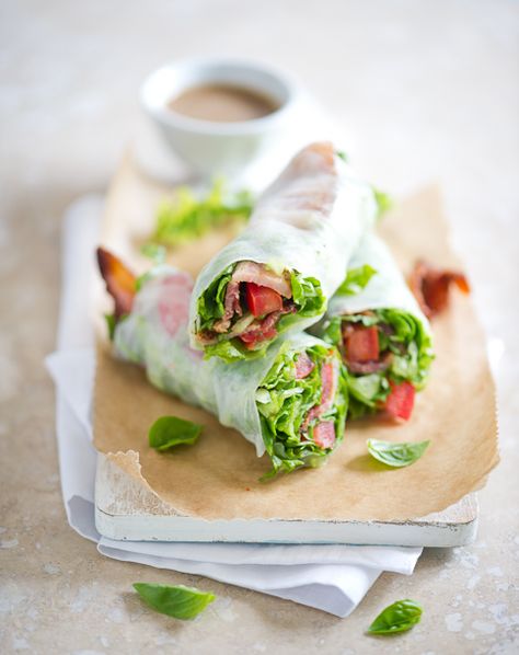 BLT Spring Roll Recipe Gluten Free Sandwiches, School Lunch Recipes, Spring Roll Recipe, Spring Roll, Make Ahead Lunches, Low Carb Lunch, Roll Recipe, Work Lunch, Spring Rolls