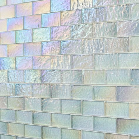 Sample-Splash Glacier White 2x4 Polished Glass Mosaic Tile Iridescent Tile Bathroom, White Glass Backsplash, Gorgeous Bathroom Tile, Sea Glass Tile, Mermaid Tile, Glass Tile Bathroom, Glass Backsplash Kitchen, Iridescent Glass Tiles, Iridescent Tile