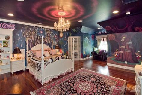 Either someone likes Alice in Wonderland a lot or this is a picture of Michael Jackson's bedroom. Wonderland Bedroom, Alice In Wonderland Bedroom, Alice In Wonderland Room, Disney Cruises, Disney Bedrooms, Disney Rooms, Three Children, Awesome Bedrooms, Disney Vacation