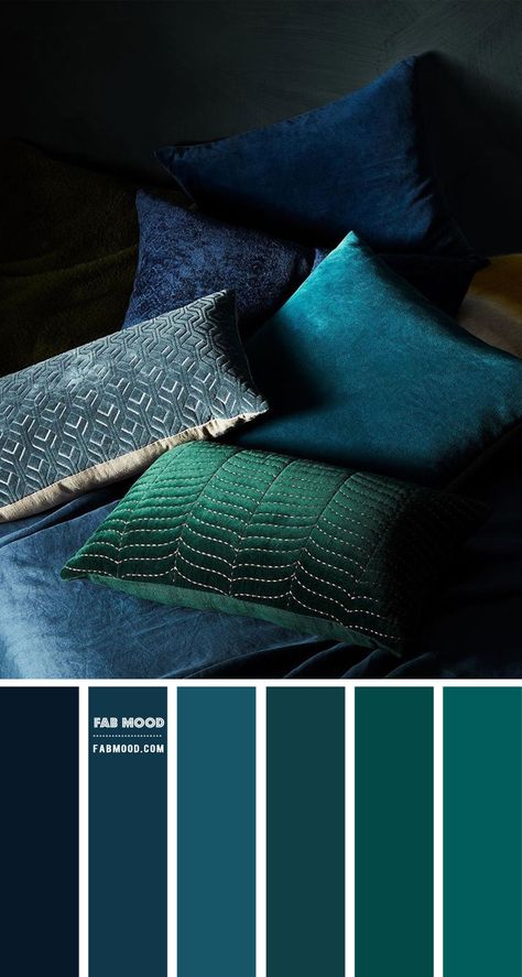 Navy Emerald Living Room, Color Schemes 5 Colors, Prussian Blue Living Room, Teal Bedroom Palette, How To Decorate A Bedroom With Blue Walls, Emerald Green Blue Color Palette, Emerald Green And Navy Bedroom, Deep Blue Color Scheme, Teal And Green Decor