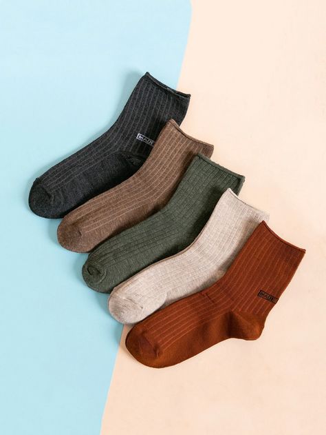 5pairs Ribbed Socks | SHEIN USA Aesthetic Socks, Pretty Socks, Solid Socks, Slouch Socks, Unique Socks, Comfy Socks, Women Crew Socks, Fuzzy Socks, Women Socks