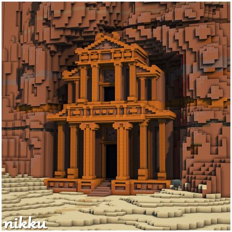 Ancient Mausoleum 🏛️⚰️ Very inspired by Petra, Jordan 💡 Shaders: Complimentary 🪚 Built On: play.bakery.builders 🏷️ #minecraft #minecraftdesign #minecraftart #minecrafthouse #bedrock #minecraftgaming #minecrafthome #minecraftjava #minecraftbuilds #ghibliart #petra #indianajones #thelastcrusade Minecraft Ancient Greek Buildings, Minecraft Ancient Egypt, Roman Architecture Minecraft, Desert Build Minecraft, Minecraft Pyramid Interior, Ancient Minecraft Builds, Minecraft Monument Ideas, Minecraft Ruins Build, Ancient City Minecraft