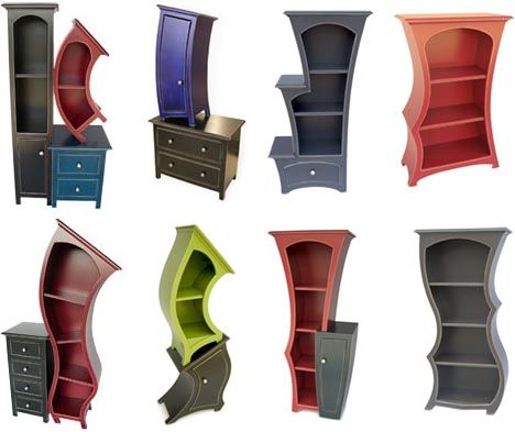 Surreal Storage: Curved Cabinets, Dressers & Bookcases | Designs ... Wacky Furniture, Unique Bookcase, Curved Cabinets, Book Cases, Whimsical Furniture, Unique Shelves, Bookcase Design, Funky Furniture, Traditional Furniture