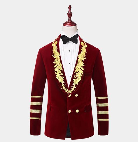 Red Velvet Tuxedo, Wine Red Jacket, Embroidered Tuxedo, Tuxedo Design, Ball Outfits, Velvet Dinner Jacket, Velvet Tuxedo, Men's Formal Style, Unique Jackets