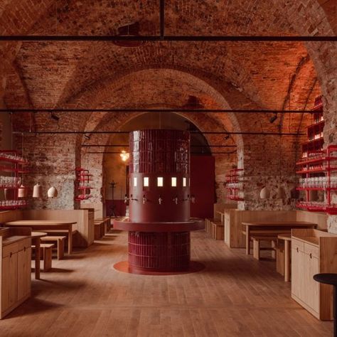 Polish design studio Projekt Praga has overhauled the taproom of a centuries-old brewery outside Kraków to accommodate a new bar and restaurant, inserting bold contemporary elements into the historic brick-vaulted space. 2024 Home Decor, Opening A Cafe, Top 10 Restaurants, Brick Arch, Minimalist Apartment, Terrazzo Flooring, Bar Interior, Minimalism Interior, Tap Room