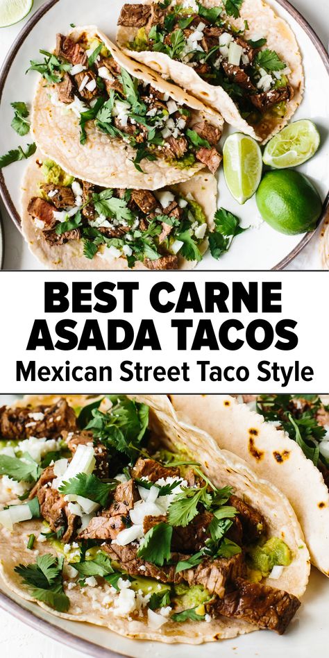 Best carne asada tacos Authentic Carne Asada, Flank Steak Tacos, Street Taco Recipe, Street Taco, Authentic Mexican Recipes, Asada Tacos, Carne Asada Tacos, Steak Tacos, Cotija Cheese