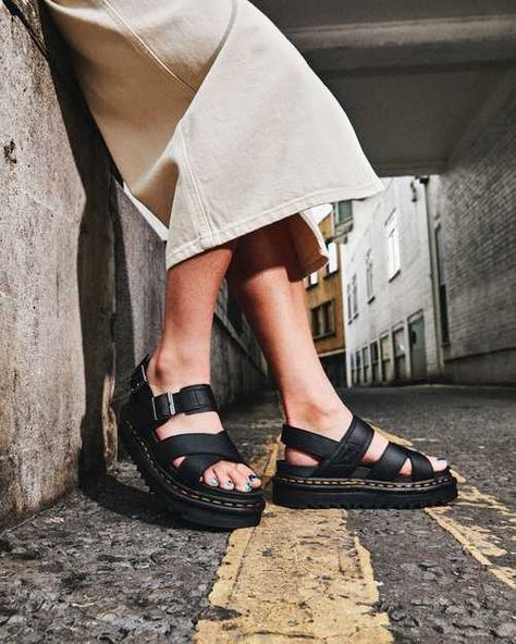 VOSS II WOMEN'S LEATHER STRAP SANDALS | Dr. Martens Dr Martens Voss Ii, Voss Sandals, Dr Martens Voss, Dr Martens Sandals, Leather Strap Sandals, Sandals Outfit, Sheepskin Slippers, Outfit Jeans, Leather Slippers