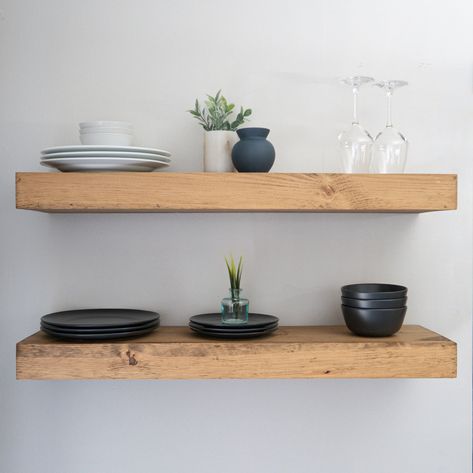 MODERN Floating Shelves 3 Inches Thick - Etsy Canada Floating Shelves With Cabinet, Floating Wood Shelves Lowe's, Modern Wooden Floating Shelves, Bar Wall Shelves Lowe's, Float Shelf Dining Room, 32 Inch Floating Shelves, Amber Interiors Floating Shelves, Floating Shelves Kitchen Alcohol, Acacia Floating Shelves