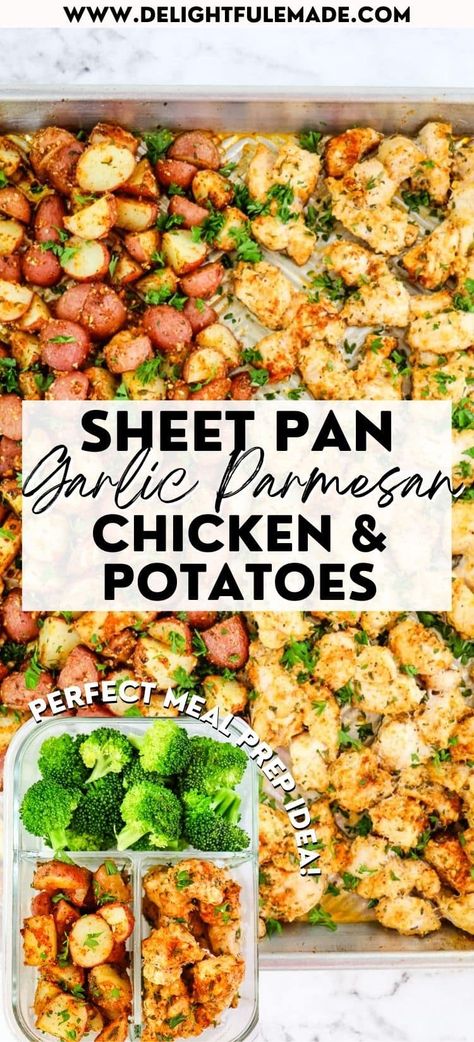 Garlic Parmesan Chicken And Potatoes, Parmesan Chicken And Potatoes, Sheet Pan Dinners Healthy, Pan Chicken Breast, Meal Prep Chicken, Baked Garlic Parmesan Chicken, Oven Baked Chicken Breasts, Easy Sheet Pan Dinners, Chicken And Potatoes