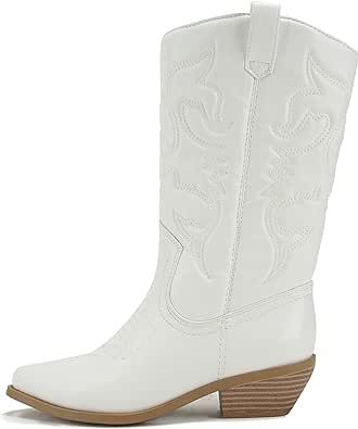 Soda Women Cowgirl Cowboy Western Stitched Boots Pointy Toe Knee High Reno-S, 6.5, White/Beige Pu Cowgirl Cowboy, Boots White, Cowboy Western, Kids Luggage, Luxury Store, White Beige, Western Cowboy, Pharmacy Gifts, Concert Outfit