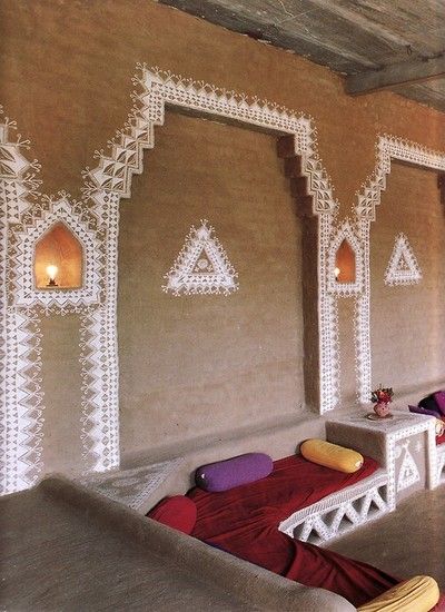 Beautiful home decorations around the world / Indian Mud Huts Moon, Bedroom, Wall, White