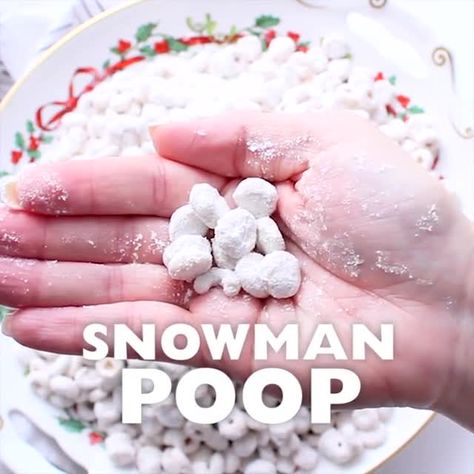 Crock-Pot Snowman Poop (Cake Mix Puppy Chow) + Video - Crock-Pot Ladies Crockpot Snowman Poop, Cheerio Dessert, Snowman Poop Recipe, Cake Mix Puppy Chow, Reeses Dessert, Spooner Wisconsin, Poop Cake, Pot Snowman, Christmas Crock