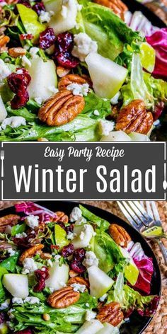 This easy Winter Salad uses pears, cranberries, and pecans to make a delicious winter salad recipe that makes an awesome winter side dish for Christmas! Holiday Dinner Sides Christmas, Pear And Cranberry Salad, Winter Tossed Salad Recipes, Winter Salad For A Crowd, Side Salads For Dinner Easy Recipes, Healthy Salad Recipes With Fruit, Simple Easy Salad Dressing, Vegetarian Chopped Salad Recipes, Salad Recipe For Christmas Dinner