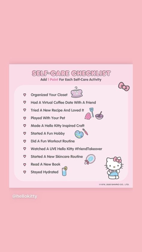 Hello Kitty Saving Challenge, Coping Journal, Amor Random, Kitty Health, Clean Room Checklist, Period Care, Room Checklist, Daily Routine Planner, Good Morning Gorgeous