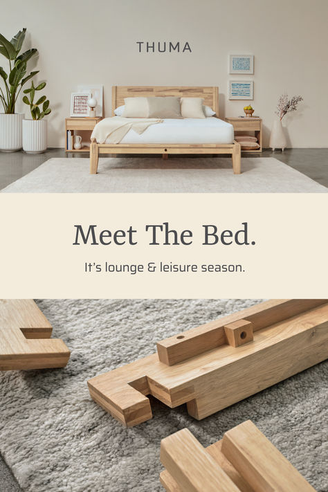 The perfect platform bed frame. The foundation to the perfect staycation. Thuma - thoughtful bedrooms for modern living. Thuma Bed Ideas, Thuma Bedroom, Thuma Bed Decor, Thuma Bed Frame, Scandinavian Bed Frames, Thuma Bed, Modern Wood Bedroom, Sustainable Bedroom, Joinery Furniture