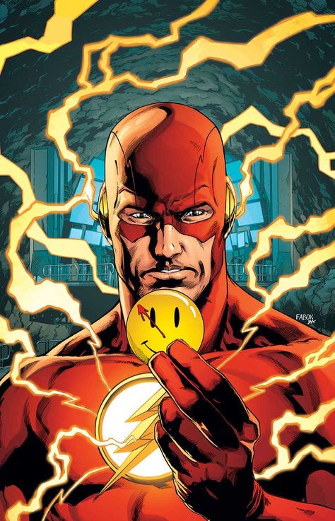 After The Comedian's bloodstained button first appeared in DC Rebirth, it's been clear that the Watchmen Universe will soon collide with the DC Universe. Well, it's time for an investigation... Flash Dc Comics, Flash Comics, Batman Batman, Dc Rebirth, Univers Dc, Frank Miller, Arte Dc Comics, Wu Tang Clan, Comic Shop