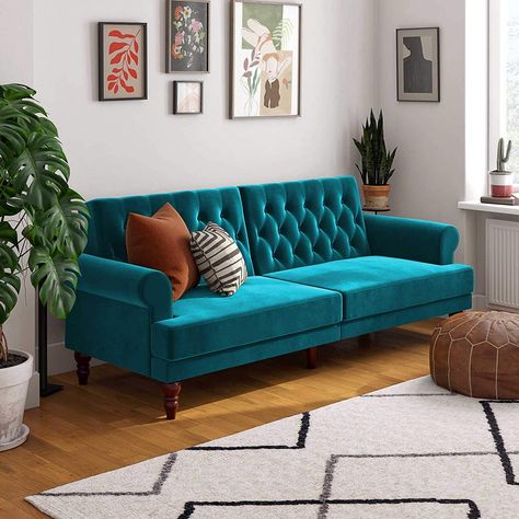 Blue Couch Living, Blue Sofa Living, Blue Sofas Living Room, Blue Couch Living Room, Sofa Bed Blue, Blue Couch, Convertible Couch, Blue Couches, Casa Vintage