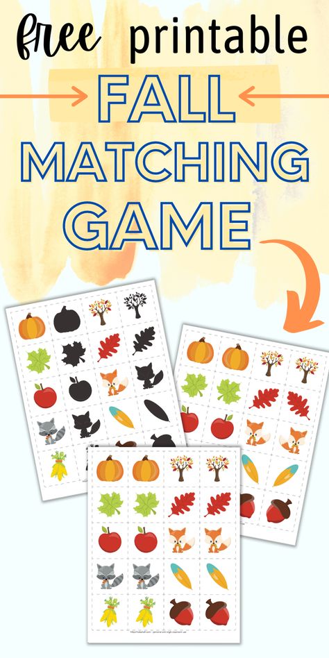 This free printable fall matching game for toddlers and preschoolers is so much fun! Help your child learn how to match pairs, practice shadow matching, and more with this match up card game. Playing matching games can help your child prepare to read and practice their pre-literacy skills. Click through today for your free printable fall match up game! Matching Games For Toddlers, Dot Marker Printables, Game For Toddlers, Thanksgiving Games For Kids, Shadow Matching, Busy Binder, Fall Games, Free Preschool Printables, Matching Pairs