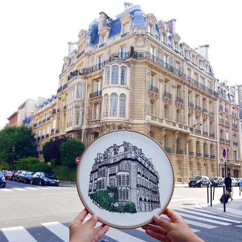 Traveling Couple Recreate The Architecture Of European Cities With Charming Embroidery Architectural Embroidery, Charles Henry, Travel Around Europe, European Architecture, City Scene, Simple Embroidery, Embroidery Hoop Art, Rembrandt, Textile Artists