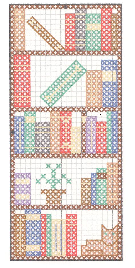 Bookcase bookmark Book Shelf Cross Stitch Pattern, Book Shelf Cross Stitch, Reading Cross Stitch Pattern, Crochet Book Shelf, Crosstitch Bookmark Patterns, Reading Cross Stitch, Embroidery Bookmark Pattern, Embroidery Bookmark Ideas, Bookcase Bookmark