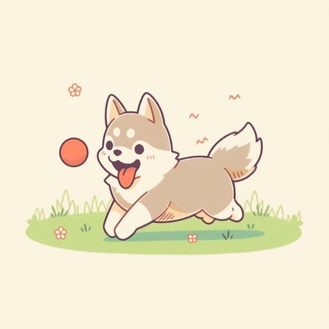 This cute dog play with a ball in a park. #dogs #cutedog #doglovers #dogtraining #dogsofinstagram Dog Playing With Toy, Playful Dog Drawing, Dog Playing Drawing, Dog Reference Drawing, Cute Dog Drawing, Fat Dogs, Sticker Inspo, Soft Art, Dog Animation