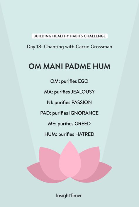 On Day 18 of the Building Healthy Habits Challenge, Carrie Grossman introduced us to the healing power of chanting using the Buddhist mantra of compassion, Om Mani Padme Hum. While meditation is often done in silence, chanting uses sound to wake up our emotional body and tune our being to the frequency of love. As we repeat the words over and over, our mind begins to relax and drop into the heart. #mantra #meditation #mindfulness #chanting #spirituality I’m Mani Padme Hum, Kleem Mantra Benefits, Manifest Mantra, Buddhist Chants, Buddhist Mantras, Transcendental Meditation Mantra, Habits Challenge, Chanting Mantras, Yoga Chants