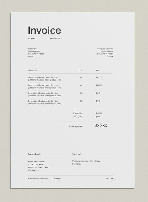 Effortlessly create polished invoices with our Adobe Photoshop template. Perfect for freelancers & small businesses. Fully customizable. Shop now! #InvoiceTemplate #AdobePhotoshop

https://www.etsy.com/au/listing/1666521372/minimal-invoice-templates-for-small Business Invoice Design, Small Business Invoice Templates, Interior Design Invoice, Invoice Layout, Presentation Inspiration, Freelance Invoice, Psd Aesthetic, Invoice Design Template, Poster Mockup Psd