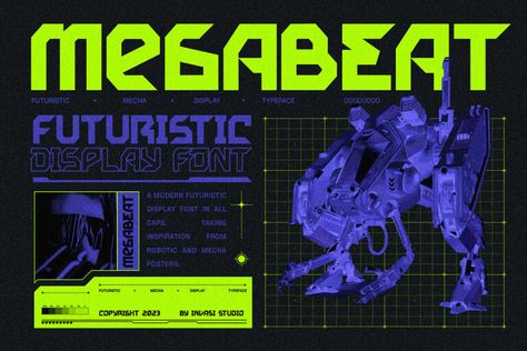 Megabeat is a new and exciting font that is inspired by the robotic and mecha poster movies of the past. The font references the science-fiction visual of the retro-futurism mindset, making it perfect for any project that requires a futuristic and technologically advanced design. This font is perfect for creating sci-fi movie posters, serials, technology-based […] The post Megabeat Font appeared first on FreeFontDL. Sci Fi Fonts, Futuristic Typography, Cyberpunk Design, Futuristic Fonts, Sci Fi Design, Display Fonts, The Font, Futuristic Art, Cover Artwork