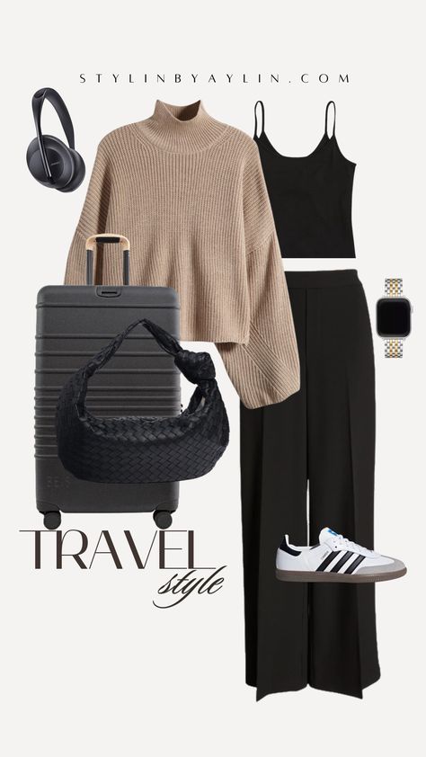 Sharing 7 looks perfect for staying comfy and looking chic while traveling. For more fashion and home decor follow me @stylinbyaylin Comfy Chic Travel Outfit, Casual Chic Travel Outfits, Chic Long Haul Flight Outfits, Cool Travel Outfits, All Black Travel Outfit, Elevated Travel Outfit, Professional Travel Outfit, Travel Look Outfits Airport Style, Classy Airport Outfit Chic Travel Style