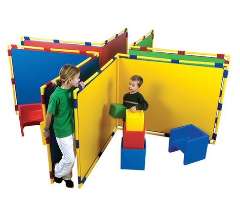 Use these colorful panels as partitions and play spaces! Rest Time Activities, Daycare Furniture, Preschool Furniture, Outdoor Panels, Separate Room, Sliding Room Dividers, Wooden Room Dividers, Rest Time, Wooden Room