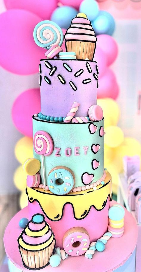 cartoon cake, comic birthday cake, birthday cake, birthday cake ideas, cartoon birthday cake, birthday cakes Cartoon Cake For Adults, Rainbow High Doll Birthday Cake, Sweets Themed Birthday Cake, Instagram Cake Design, Cake Ideas For 10th Birthday Girl, Cake 12th Birthday Girl, Birthday Cake For 7 Yrs Old Girl, Cake For 10th Birthday Girl, 3d Birthday Cakes