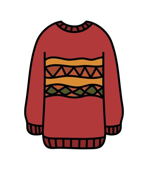 Cozy autumn doodle red sweater isolated. Hand drawn vector autumn illustration clip art Cartoon Sweater Drawing, Jumper Illustration, Jumper Drawing, Sweater Doodle, Sweater Illustration, Autumn Doodles, Autumn Jumpers, Inktober 2024, Illustration Clip Art