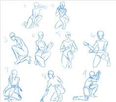 Body positions, fighting, stances, text, kneeling; How to Draw Manga/Anime Pose Reference Kneeling Down, Drawing Poses Kneeling Down, Drawing Body Poses Kneeling, Character Kneeling Reference, How To Draw Someone Kneeling, Woman Kneeling Reference, Kneeling Art Reference, Kneeling Reference Drawing, Anime Kneeling Poses