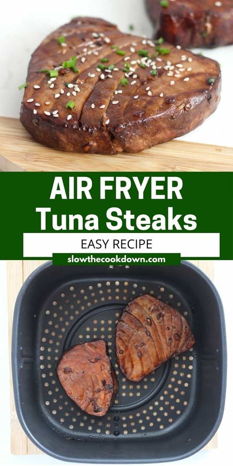 Instant Pot Tuna Steak, Air Fryer Tuna Steaks, Tuna Steaks In Air Fryer, Air Fryer Tuna Steak, Air Fryer Tuna, Ahi Tuna Steaks, Marinated Tuna Steak, Tuna Steak Recipe, Ahi Tuna Steak Recipe