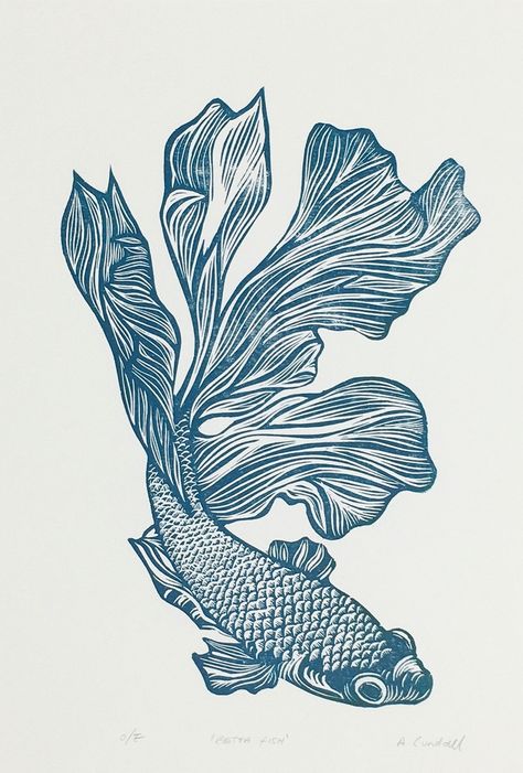 Linoleum Print Ideas, Fish Linocut, Betta Tattoo, Linoleum Prints, Number Artwork, Art Assessment, Easy Drawing Steps, Theme Tattoo, Beta Fish