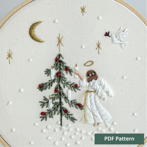 Tree Embroidery Pattern, Angel Embroidery, Christmas Tree Embroidery, Instead Of Flowers, Tree Embroidery, Farm Quilt, Christmas Embroidery Patterns, Night Christmas, Christmas Embroidery Designs