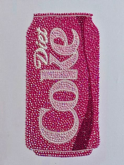 Price is nearly identical to cost of production! The "Pink Diet Coke" is a vibrant and meticulously produced canvas. Handmade Diet Coke Can Replica. Pink high quality hand glued iridescent gems 12x14 canvas. Price reflects cost of materials + over 30 hours of work on this piece. This piece of art was created by hand painting the sketched canvas with acrylic paint and then using a hand painted guide to glue each flat back rhinestone by hand. This piece of art took several hours to create.   I offer custom orders! If you want a completely different custom piece, please message me so we can work something out!! Bling Art Canvas, Pink Art Work, Diet Coke Painting, Bedazzled Canvas Painting, Jewel Canvas Art, Gem Canvas Art Ideas, Ripped Canvas Art, Canvas Rhinestone Art, Glitter Painting Ideas