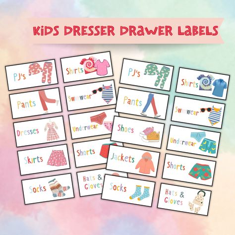 Kids Clothing Storage, Dresser Labels, Stickers Organization, Kids Cupboard, Kids Drawer, Kids Clothes Storage, Ava Marie, Kids Dresser, Organization Labels