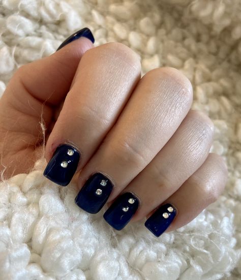 Love the dark navy blue of these nails! Dark Blue Gel Nails, Navy Gel Nails, Blue Gel Nails, Prom 2023, Blue Gel, Nail Designs Spring, Rhinestone Nails, Dark Navy Blue, Natural Nails